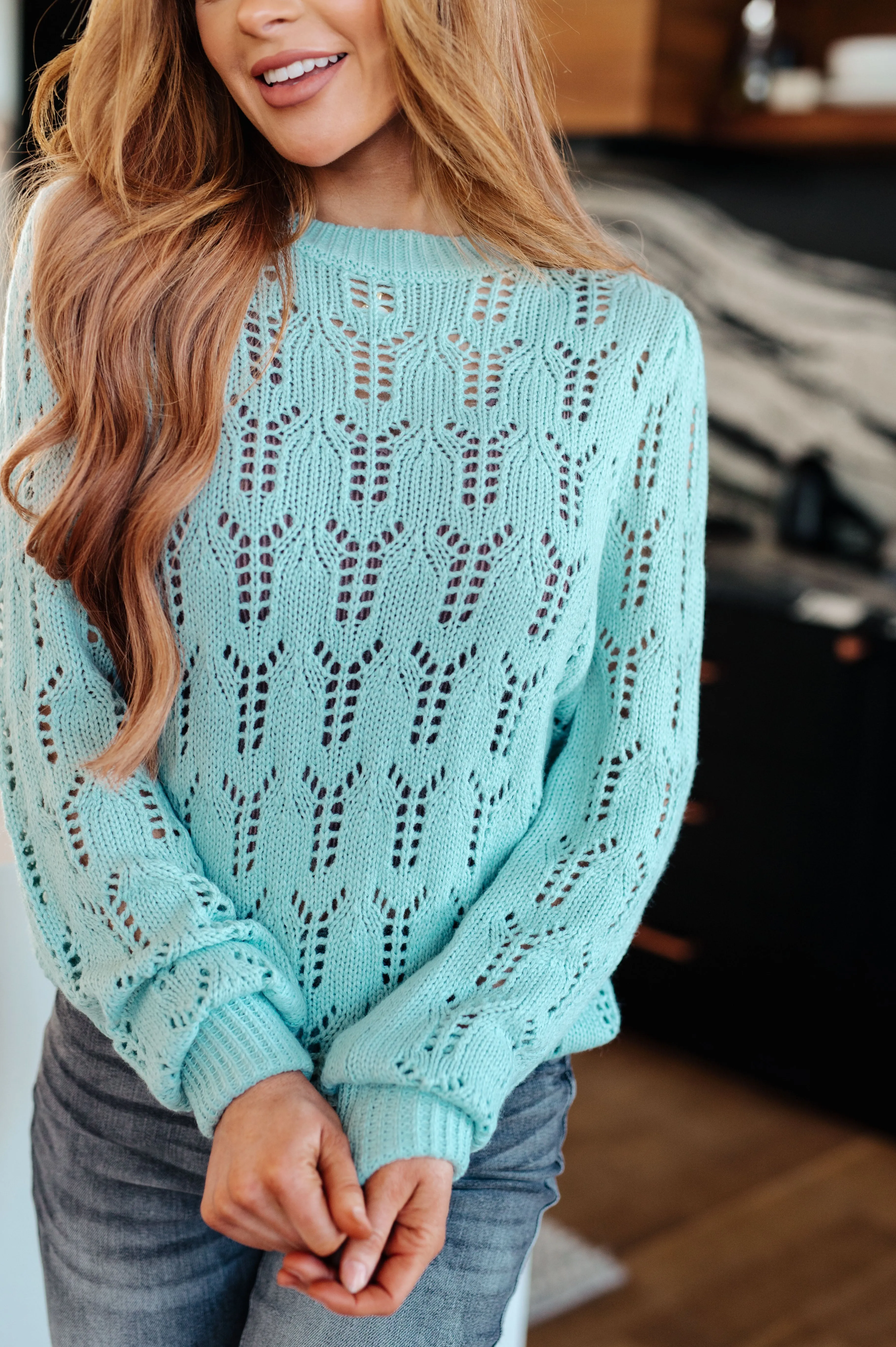 Hazel Blues® |  Hole In One Sheer Pointelle Knit Sweater