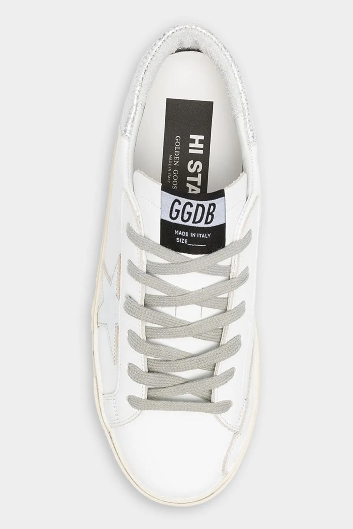 Hi-Star Laminated Star Leather Sneaker in White Silver