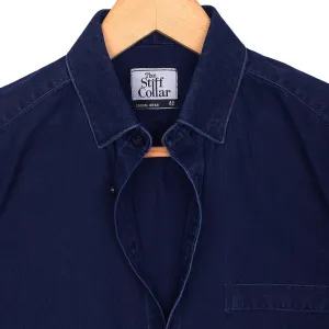 Indigo Blue Herringbone Denim Washed Regular Fit Shirt