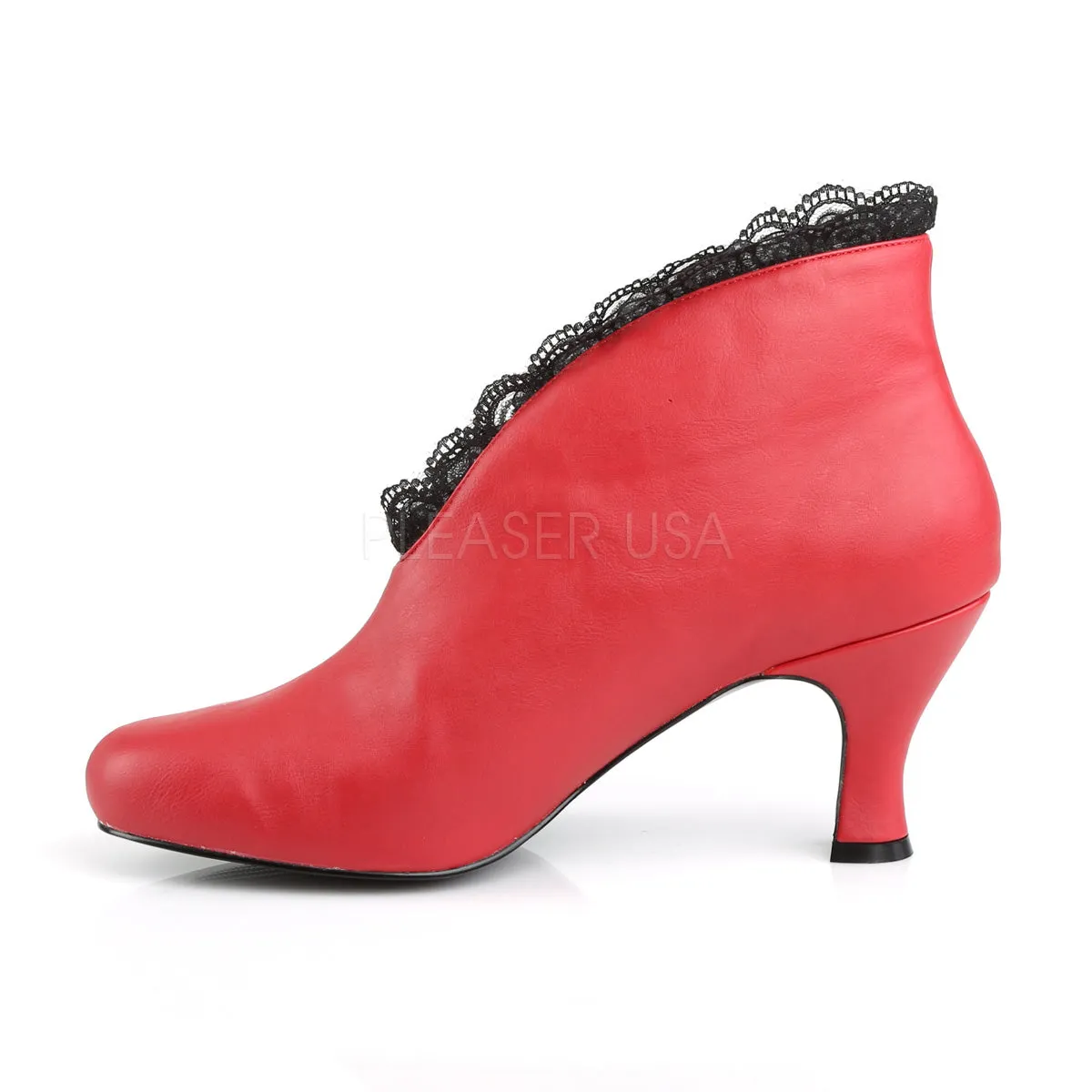 JENNA-105  Red Fuax Leather-Black Lace