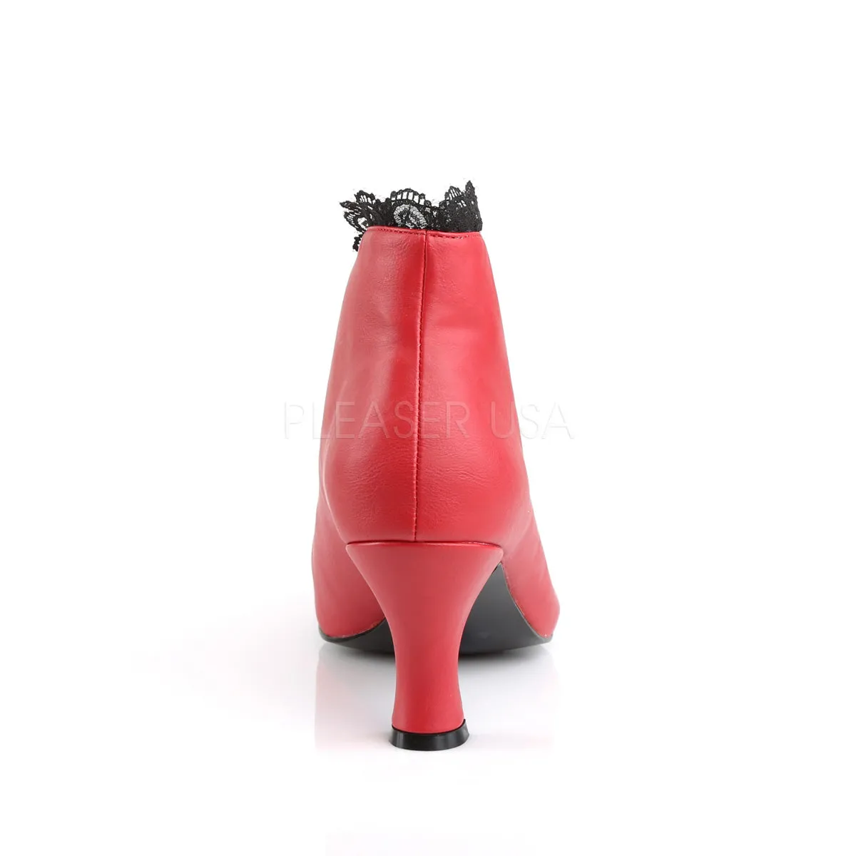 JENNA-105  Red Fuax Leather-Black Lace