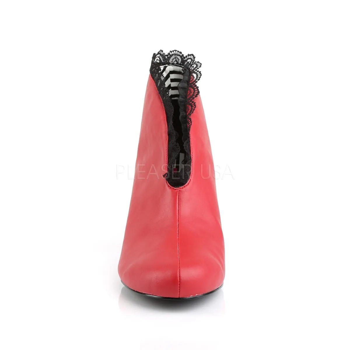 JENNA-105  Red Fuax Leather-Black Lace