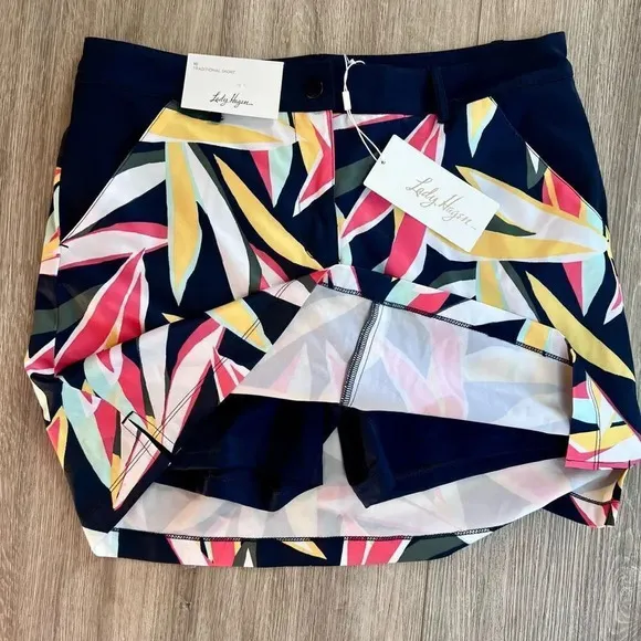 Lady Hagan Women's Dark Navy Retro Leaf Desert Gateway 17&quot; Skort Size 10 NWT