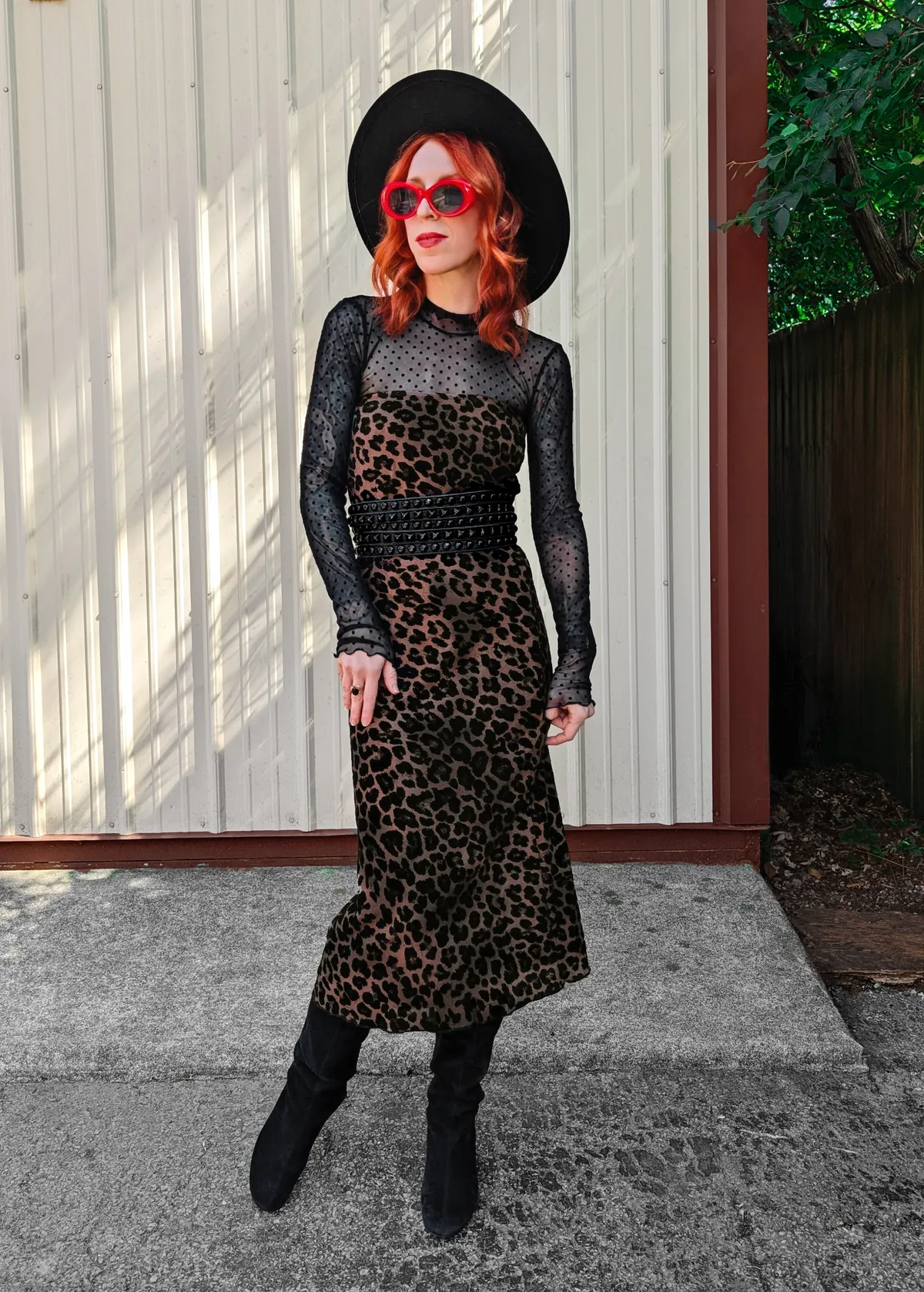 Leopard Print Mesh & Flocked Velvet Maxi Skirt