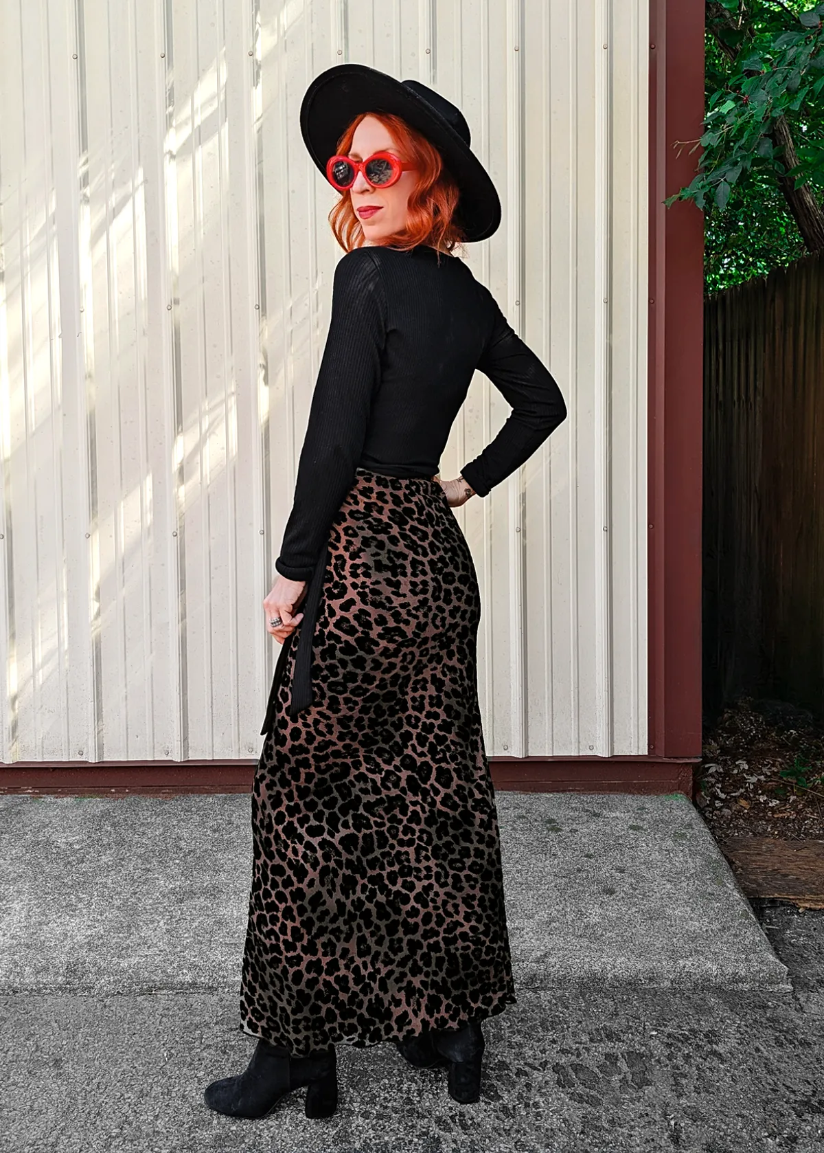 Leopard Print Mesh & Flocked Velvet Maxi Skirt