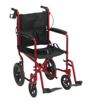 Lightweight Expedition Transport Wheelchair with Hand Brakes, Red - 1 Each
