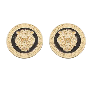 Lion Head Black Greek Key Post Earrings