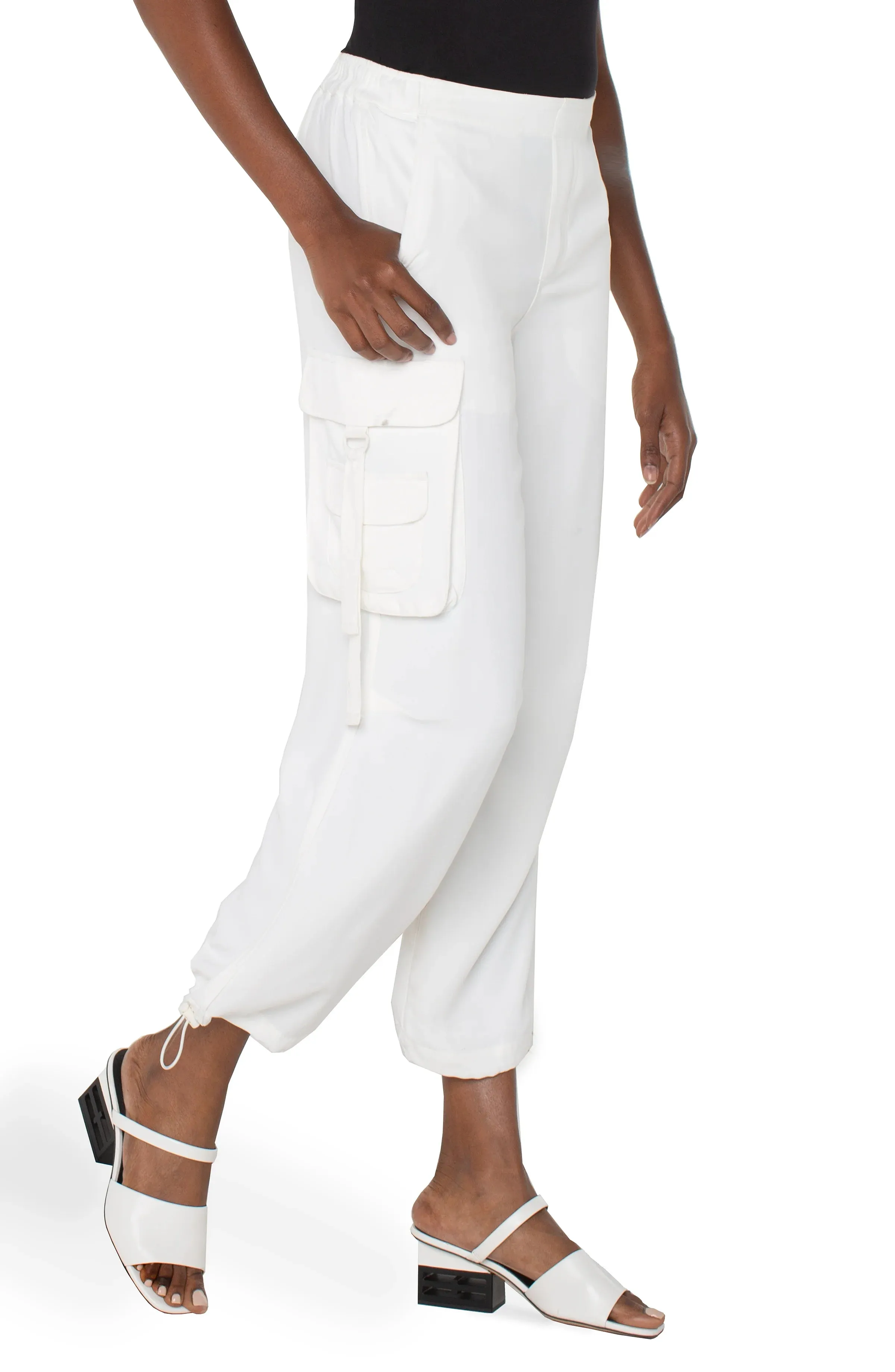 Liverpool White Pull On Cinch Cargo Pants