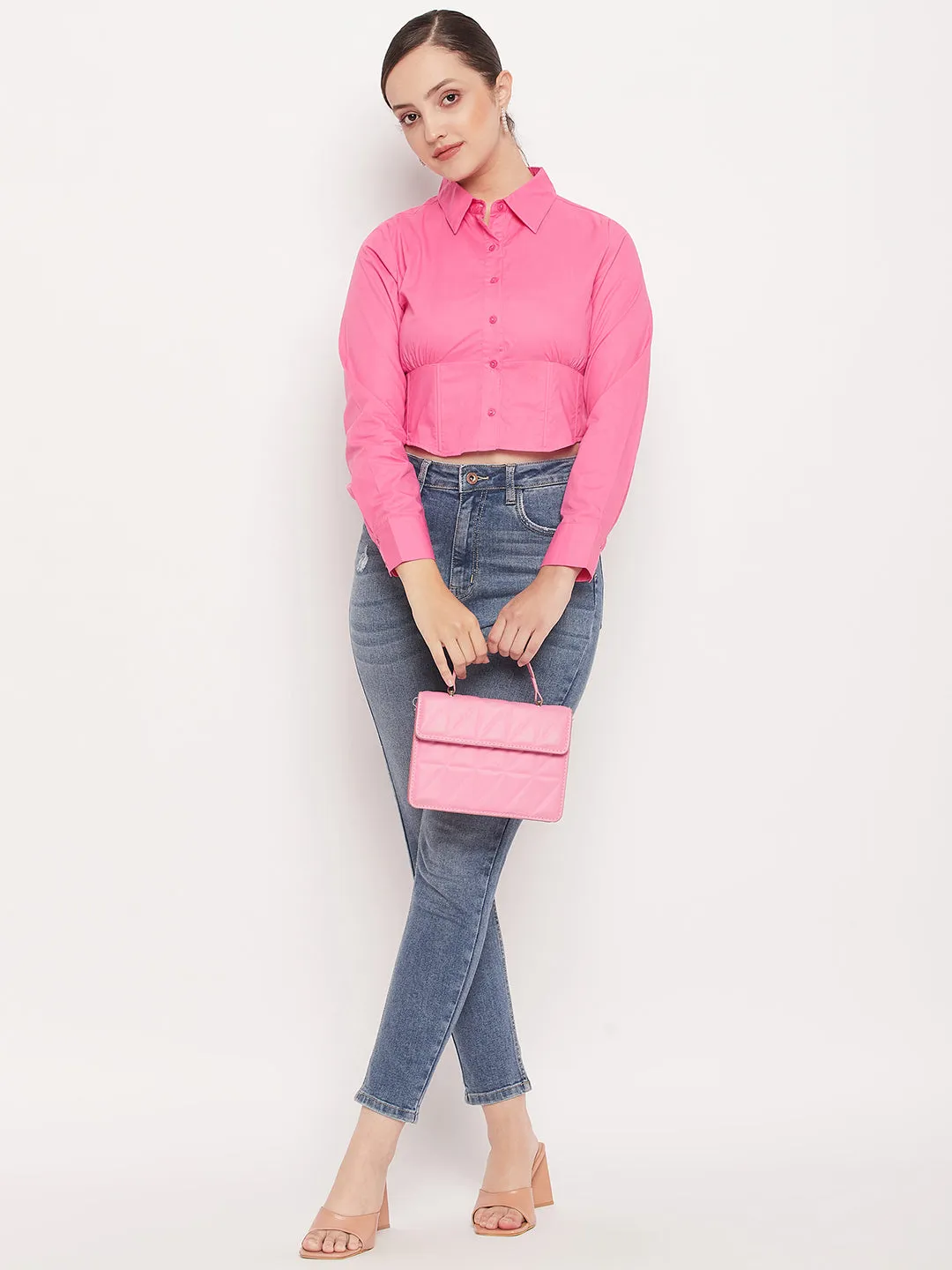 Madame Hot Pink Full Sleeves Asymmetrical Shirt