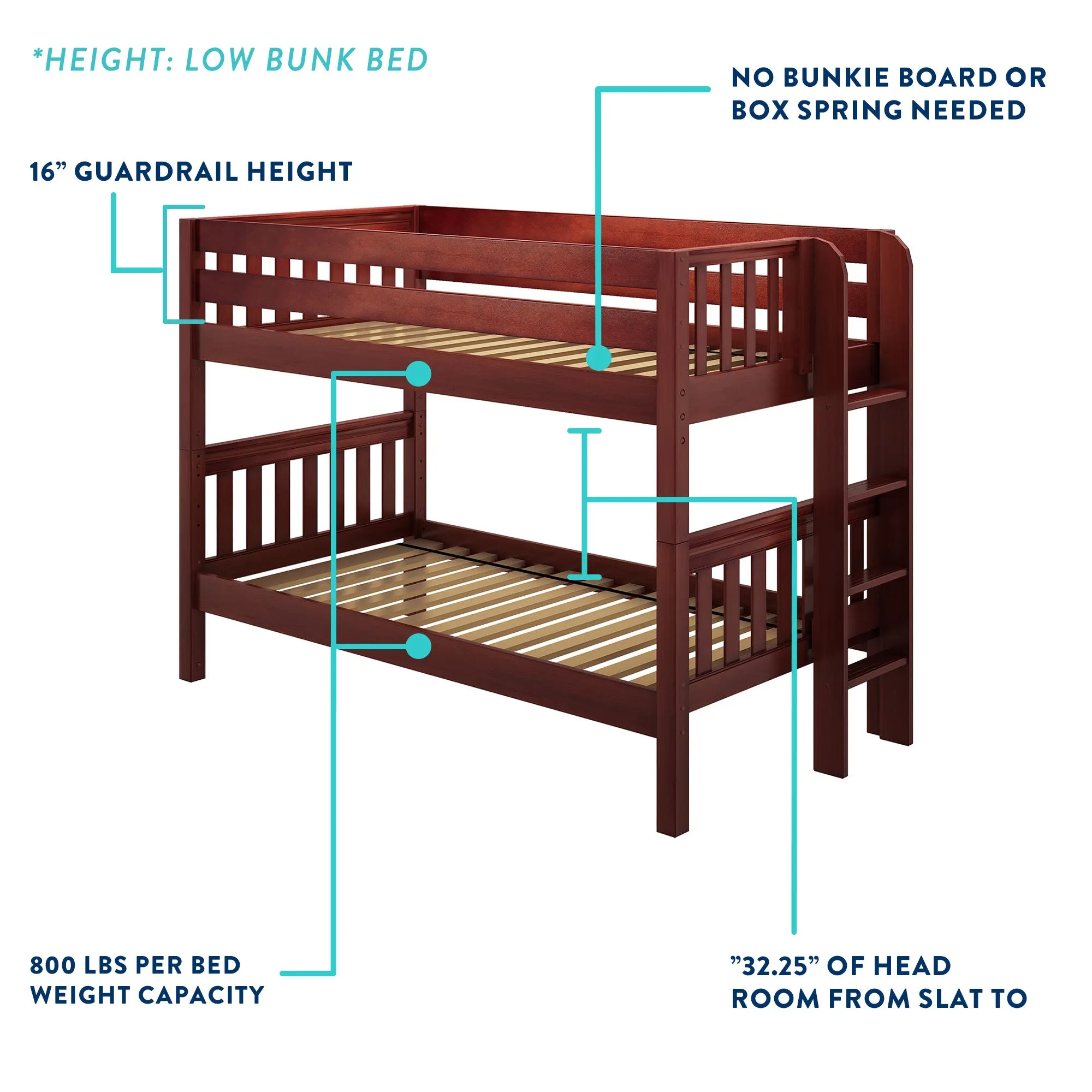 Maxtrix Twin Low Bunk Bed with Ladder