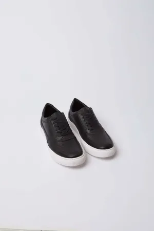 Men Shoes Genuine Leather Lace-Up Sneakers Black