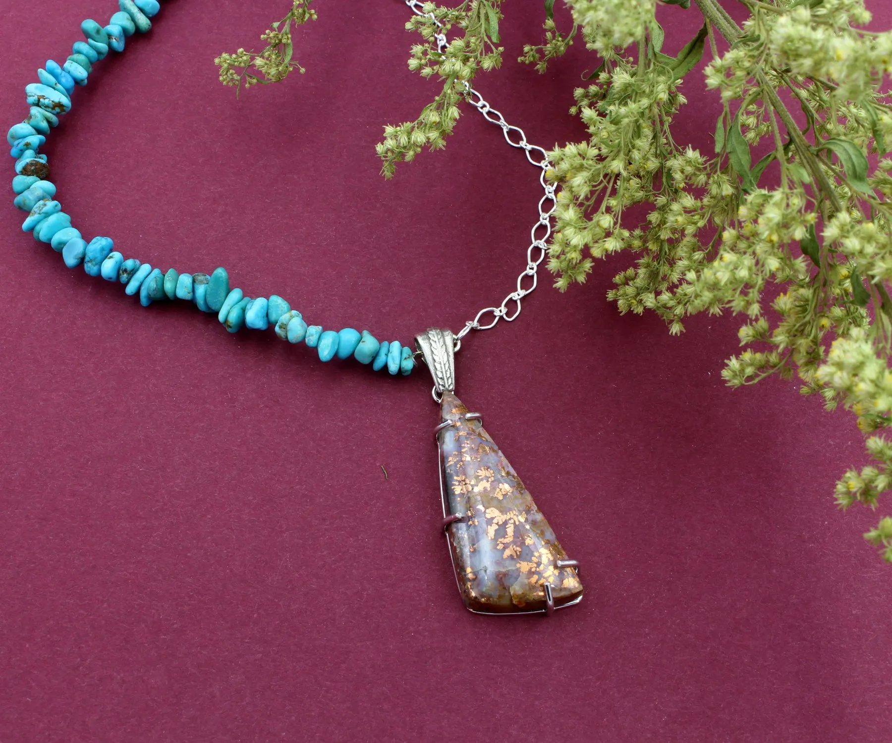 Native Copper and Turquoise Silver Necklace