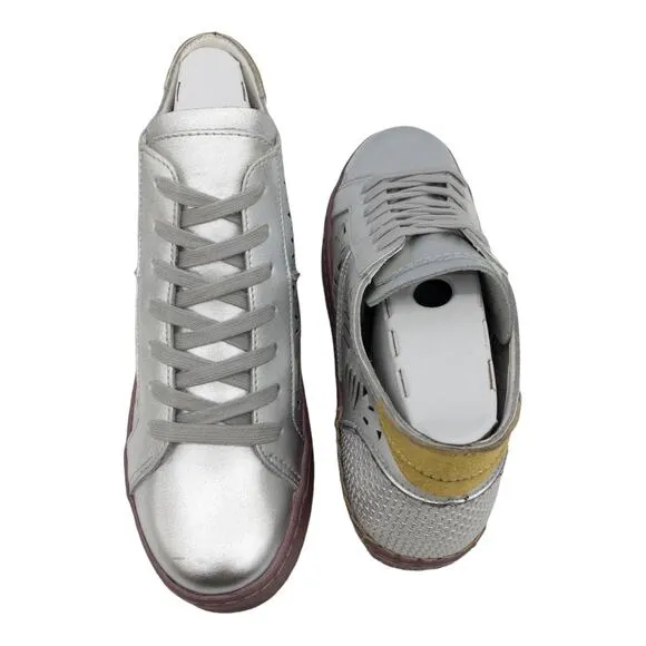 New Dolce Vita Metallic Silver Zeus Leather Cutout Mid Top Sneakers 7.5 Women's
