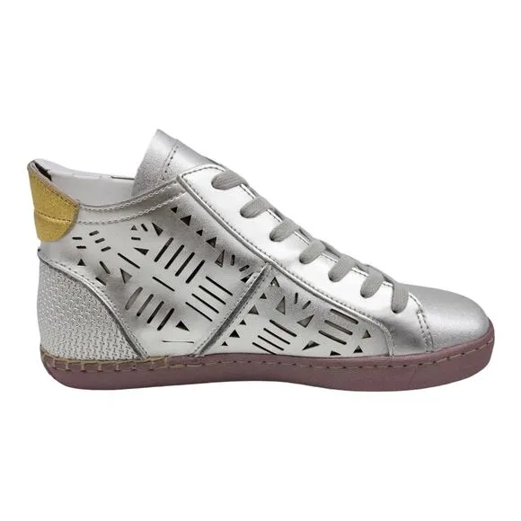 New Dolce Vita Metallic Silver Zeus Leather Cutout Mid Top Sneakers 7.5 Women's