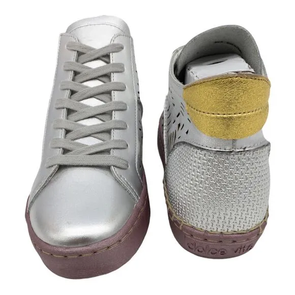 New Dolce Vita Metallic Silver Zeus Leather Cutout Mid Top Sneakers 7.5 Women's