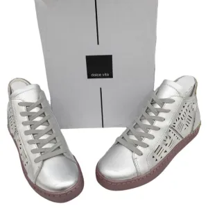 New Dolce Vita Metallic Silver Zeus Leather Cutout Mid Top Sneakers 7.5 Women's