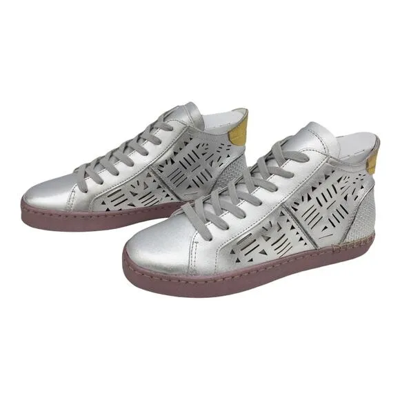 New Dolce Vita Metallic Silver Zeus Leather Cutout Mid Top Sneakers 7.5 Women's