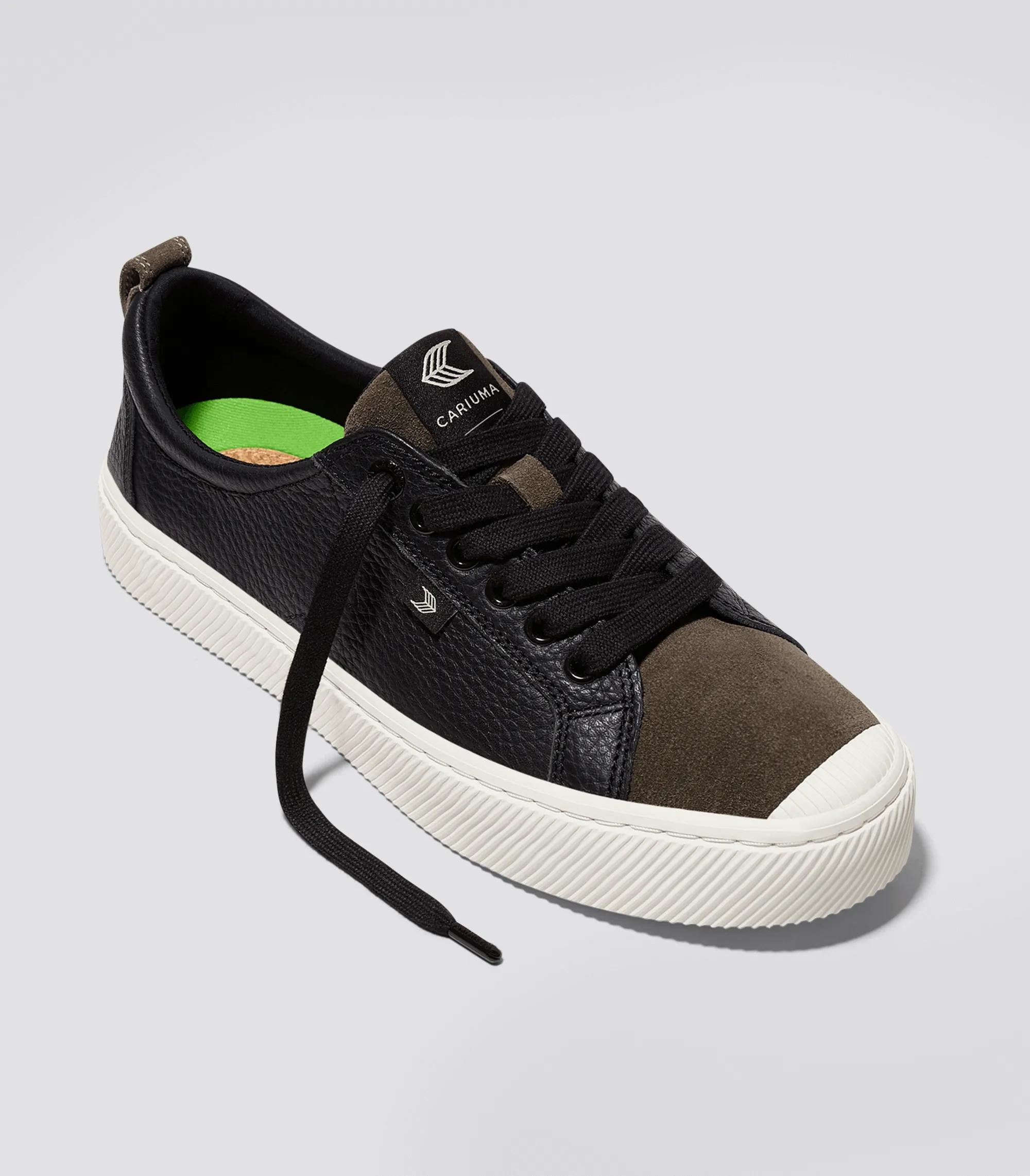 OCA Low Black Premium Leather Dark Khaki Suede Sneaker Women