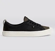 OCA Low Black Premium Leather Dark Khaki Suede Sneaker Women