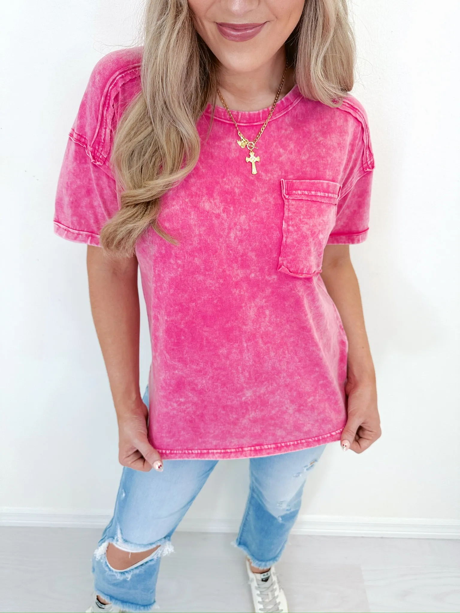 Pax Pocketed Mineral Washed Tee - Pink