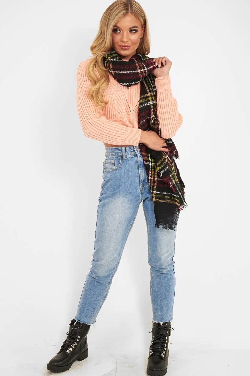 Peach Knit Detail Crop Jumper - Kiana