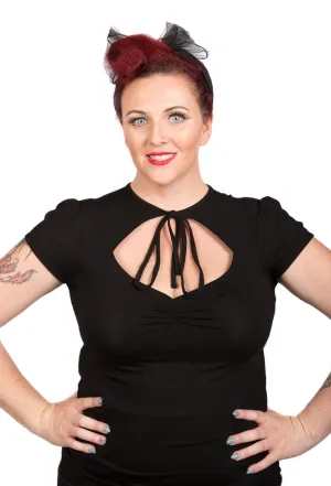 Plus Size Black Pin-Up Tie Top