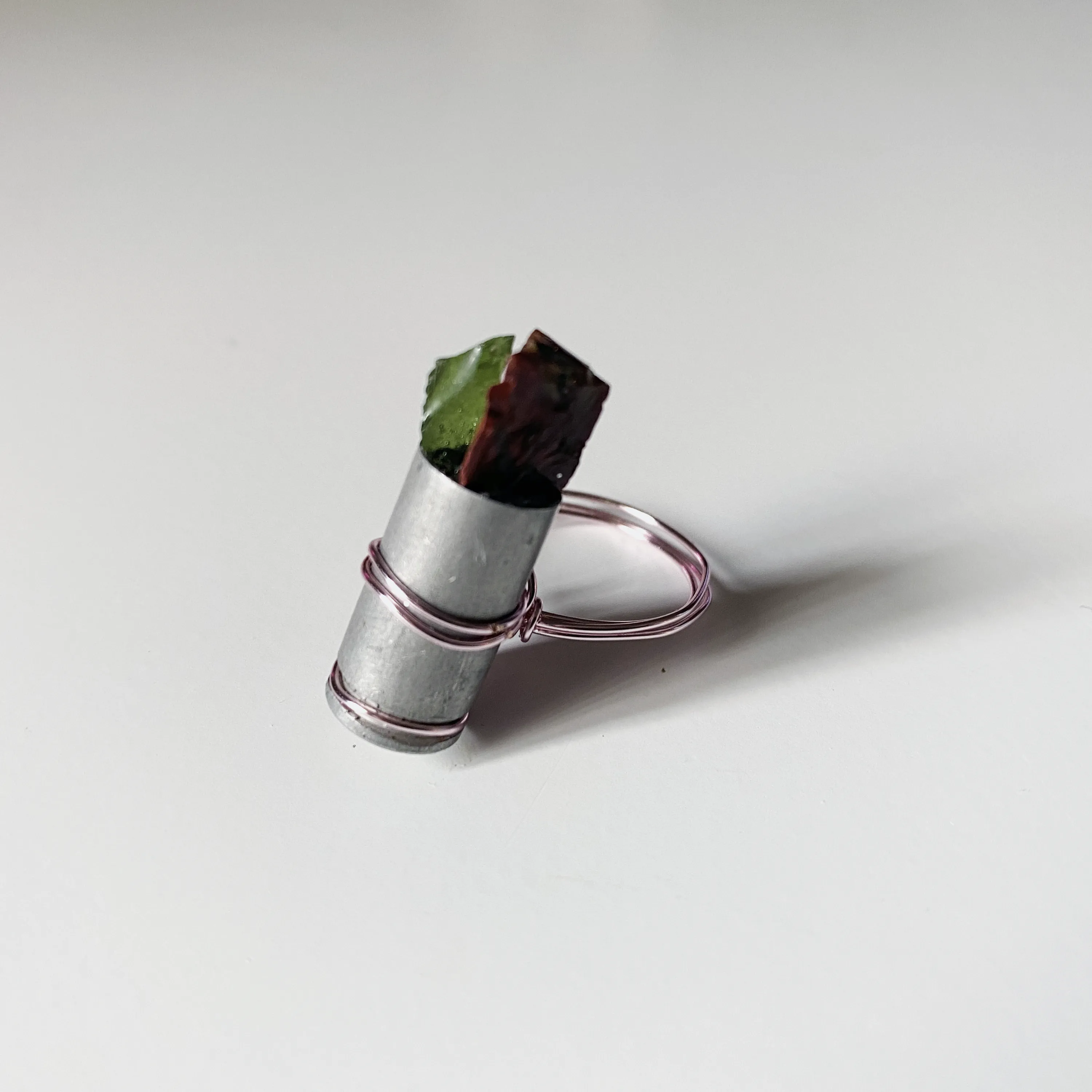 R S Obsidian Bullet Pink Wire Ring