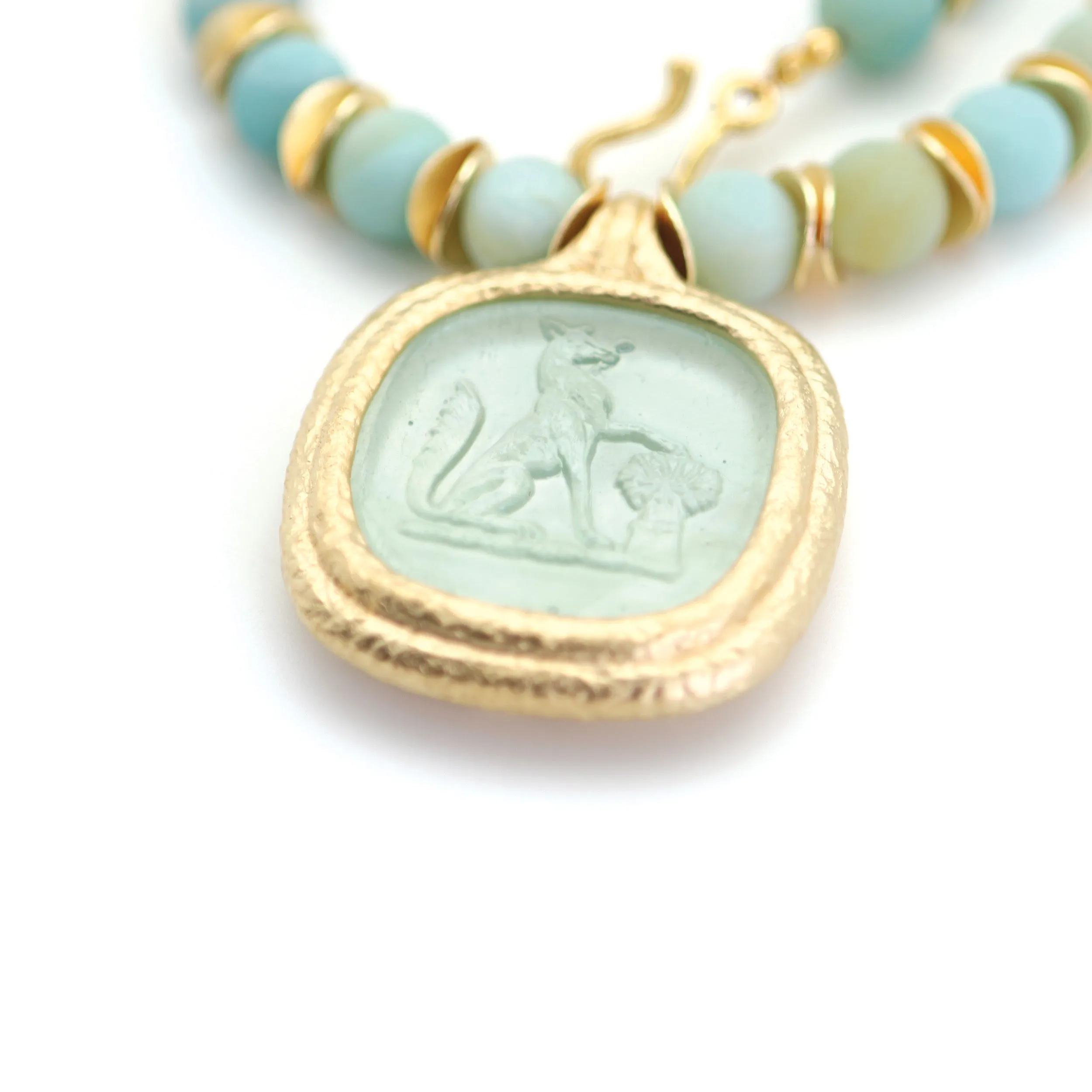 Reprotique Glass Green Fox Intaglio Drop