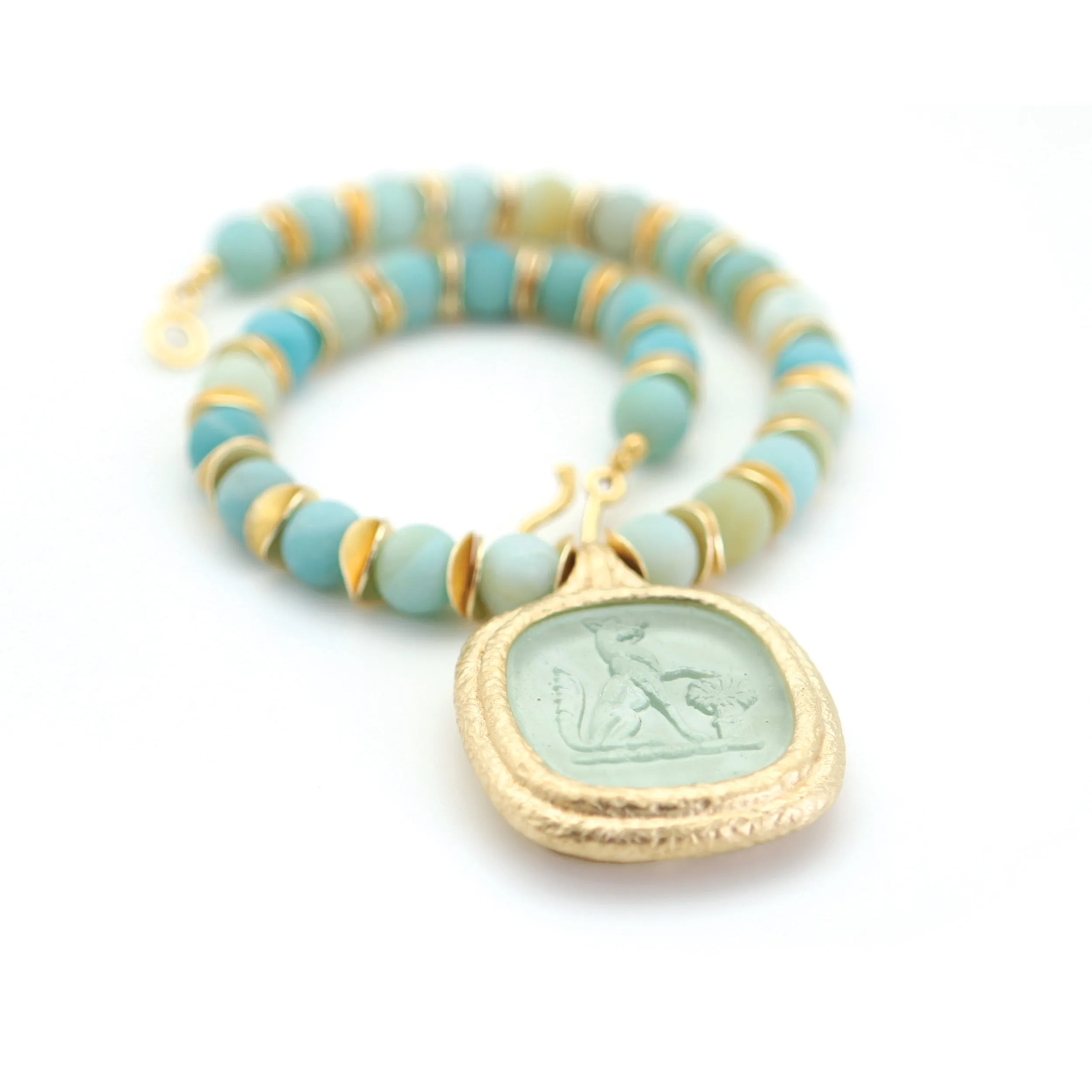 Reprotique Glass Green Fox Intaglio Drop