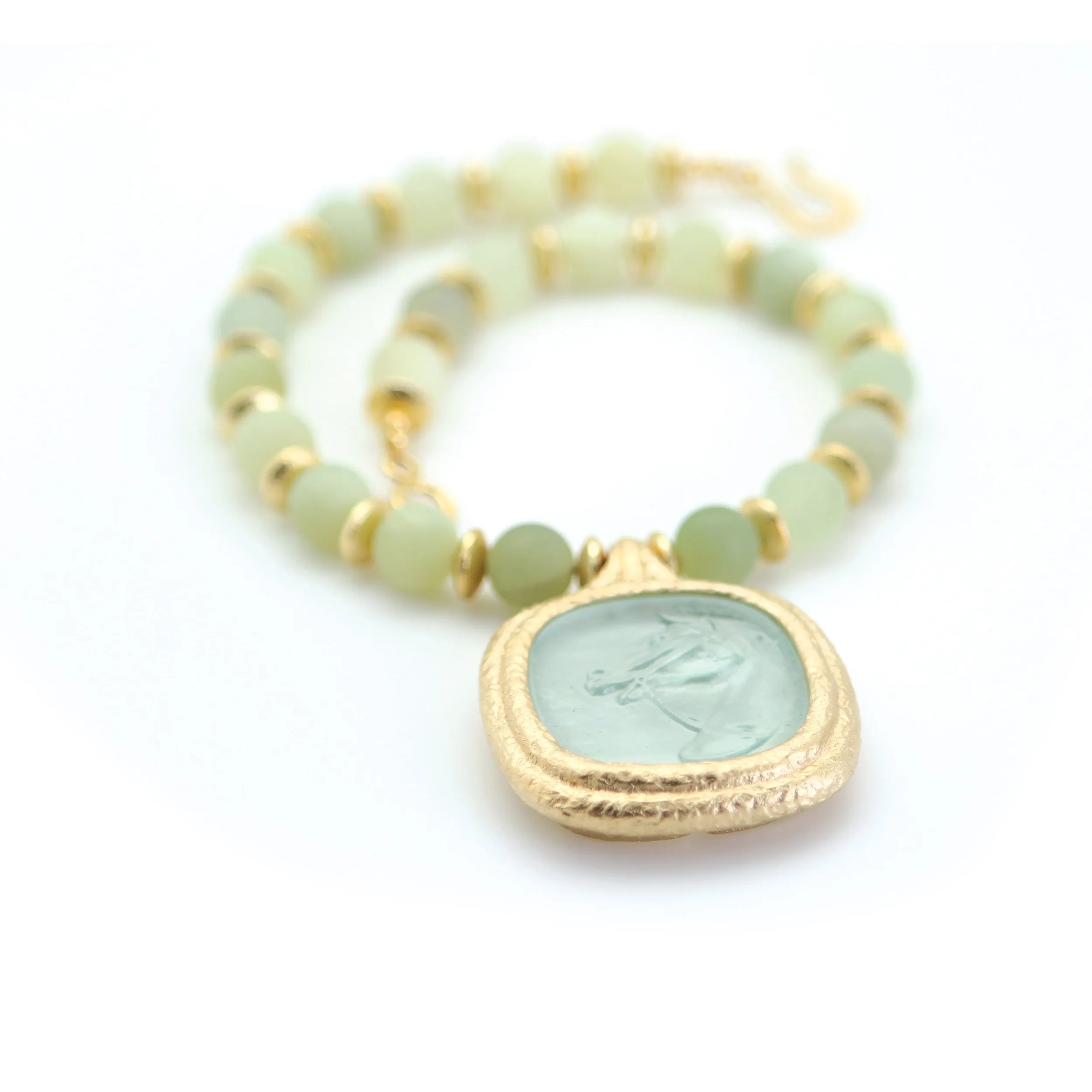 Reprotique Green Glass Horse Intaglio Drop