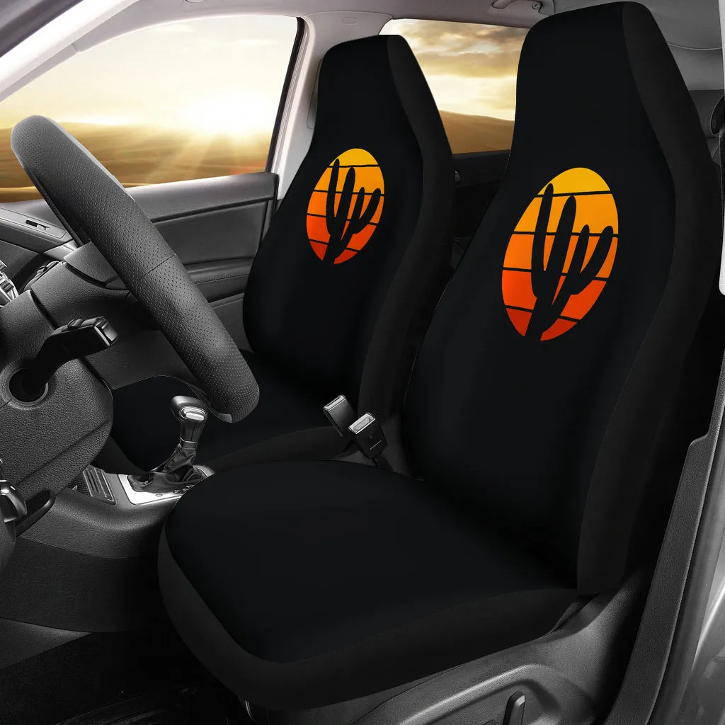 Retro Sunset With Cactus Car Seat Covers Set Desert Theme