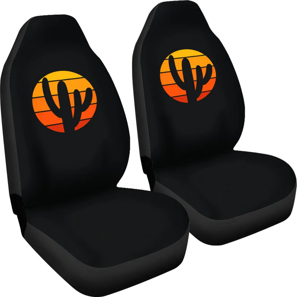 Retro Sunset With Cactus Car Seat Covers Set Desert Theme