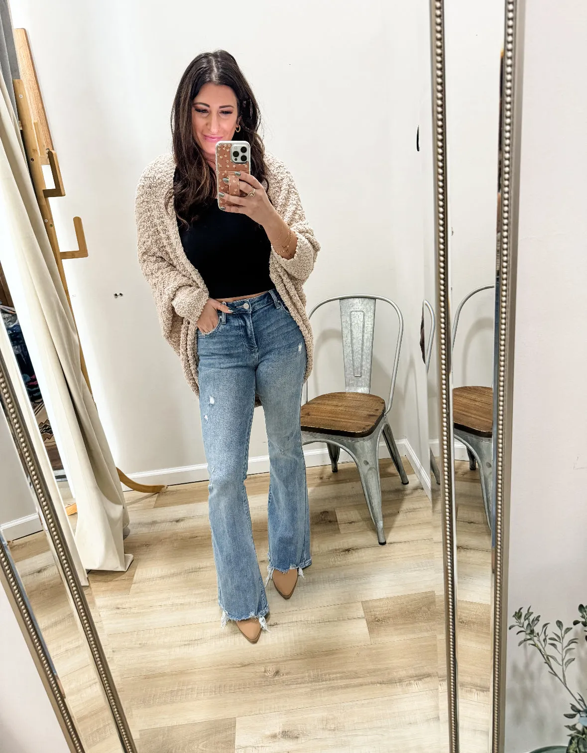 Risen Full Size High Rise Frayed Hem Flare Jeans