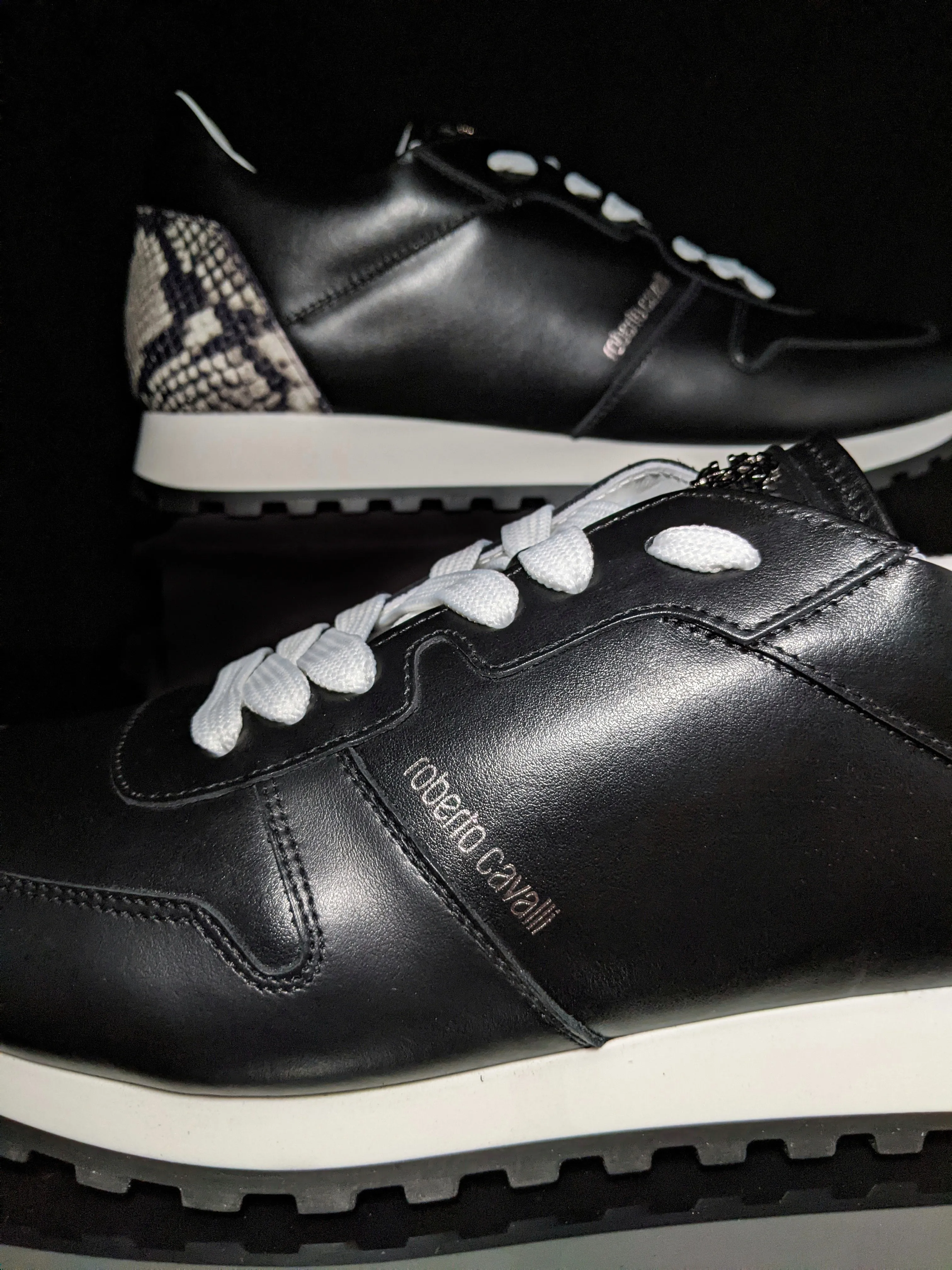 Roberto Cavalli  Snakeskin Embossed Leather Sneakers