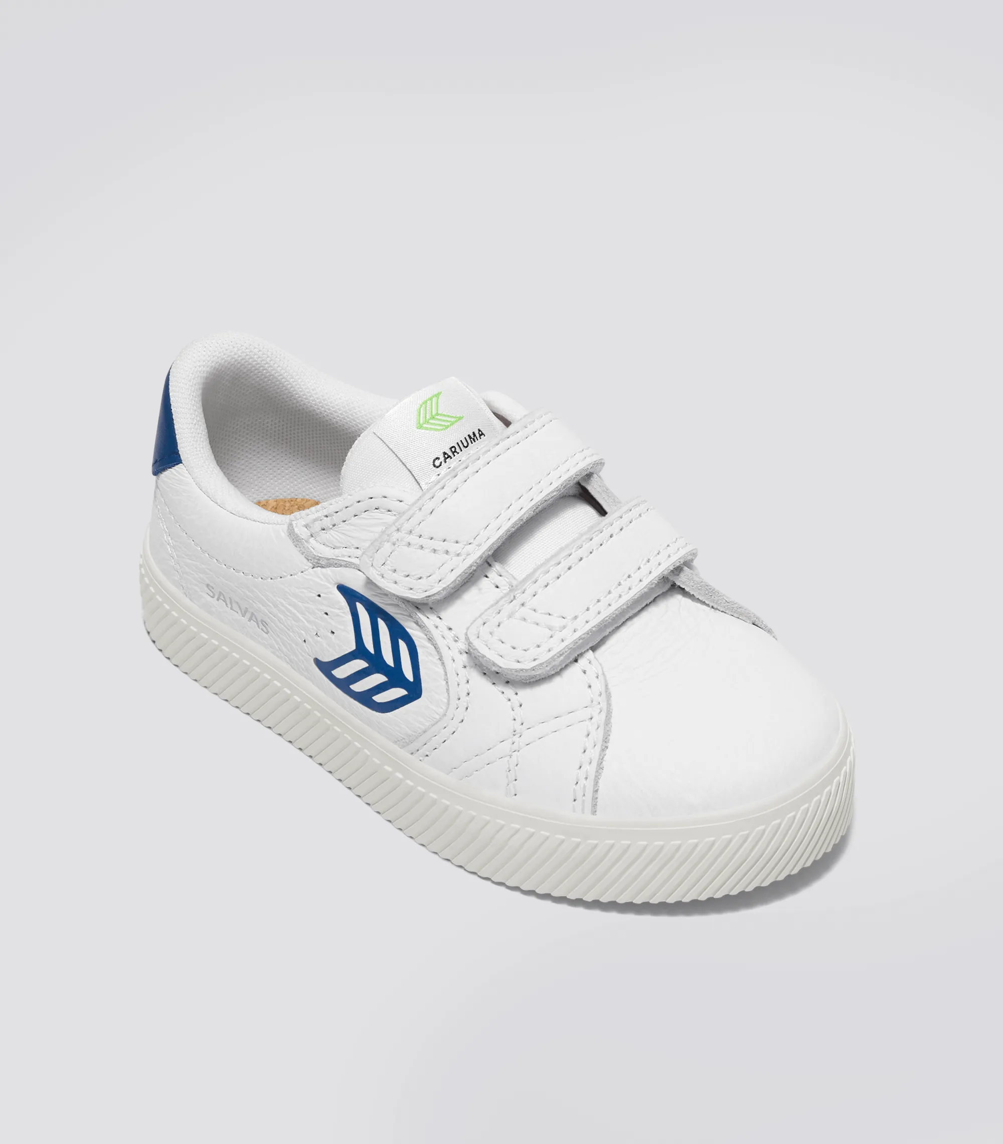 SALVAS White Premium Leather Mystery Blue Logo Sneaker Kids