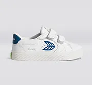 SALVAS White Premium Leather Mystery Blue Logo Sneaker Kids
