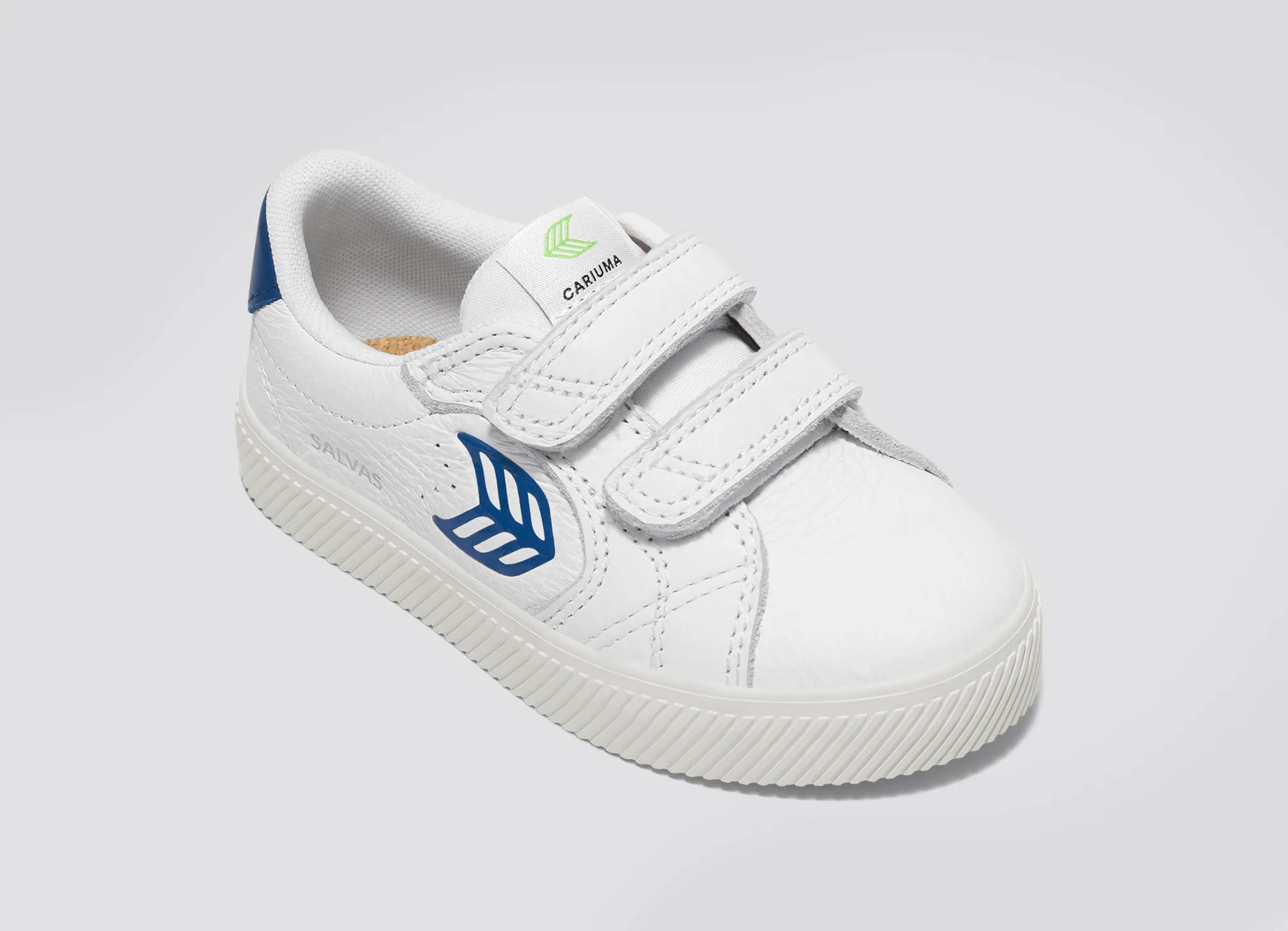 SALVAS White Premium Leather Mystery Blue Logo Sneaker Kids