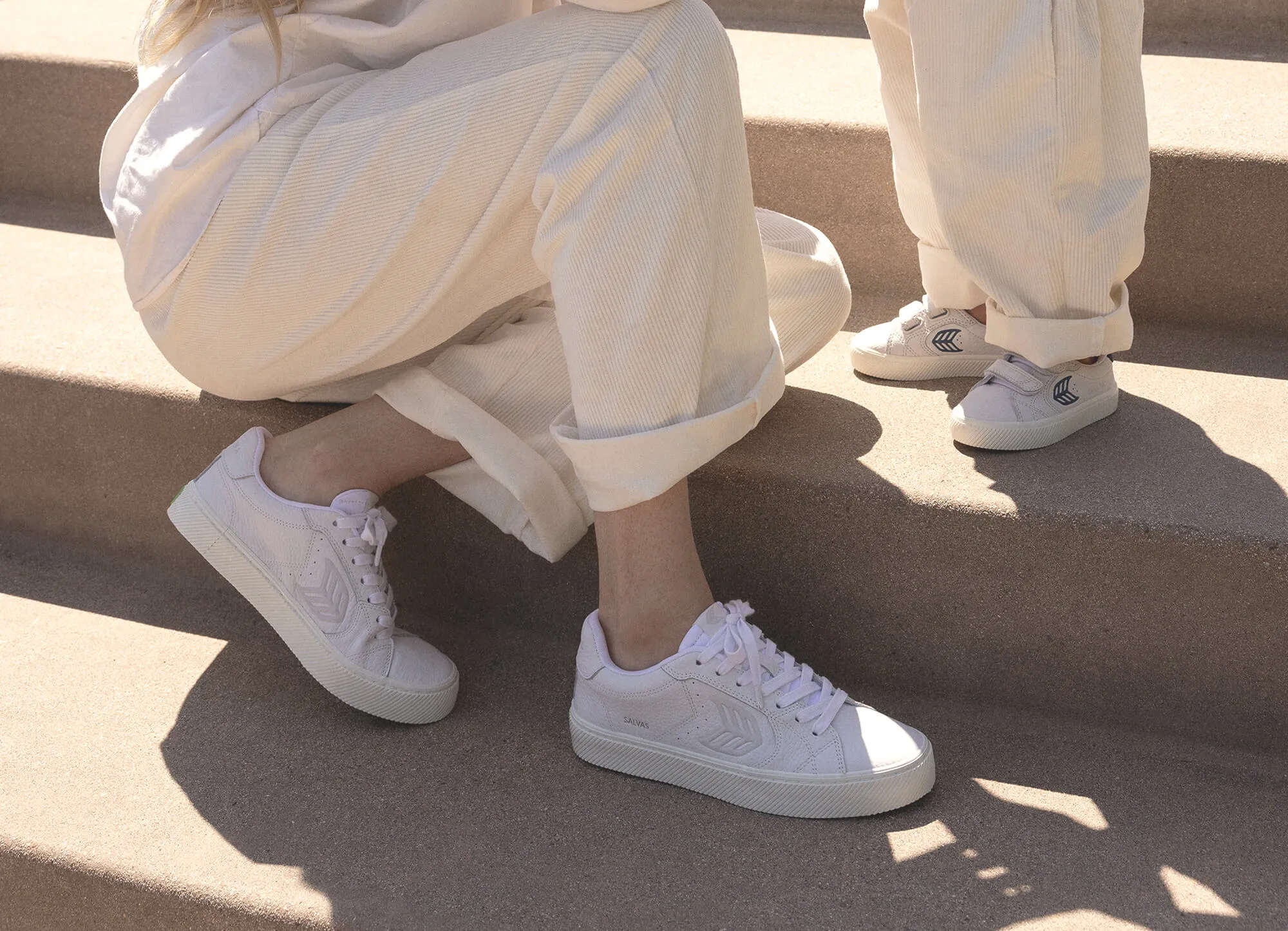 SALVAS White Premium Leather Mystery Blue Logo Sneaker Kids