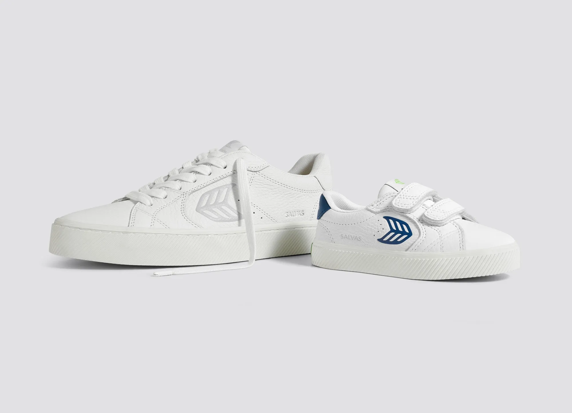 SALVAS White Premium Leather Mystery Blue Logo Sneaker Kids