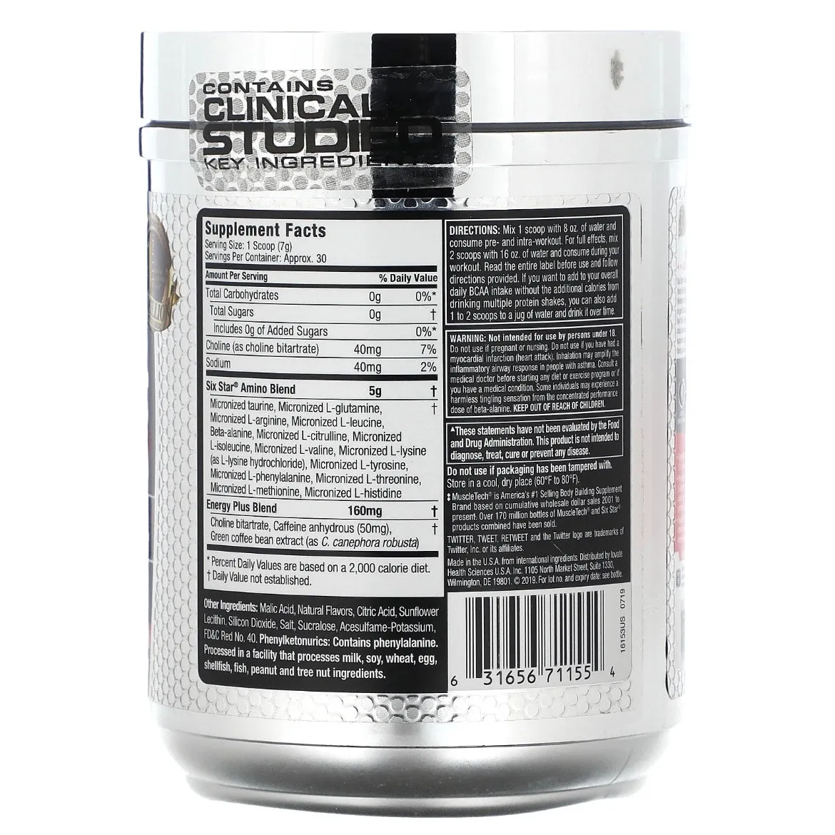 SIXSTAR Elite Series Aminos   Energy Fruit Punch 7.29 oz (207 g) Exp 22 Jun 2025