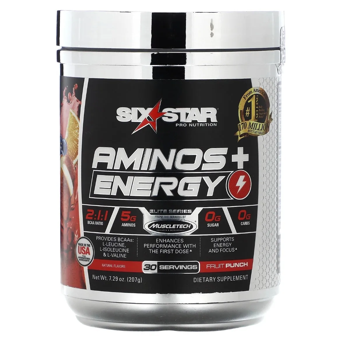 SIXSTAR Elite Series Aminos   Energy Fruit Punch 7.29 oz (207 g) Exp 22 Jun 2025