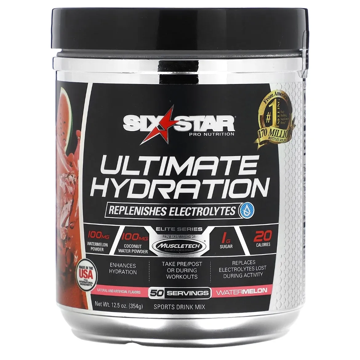 SIXSTAR Elite Series Ultimate Hydration Watermelon 12.5 oz (354 g) Exp 16 Mar 2024