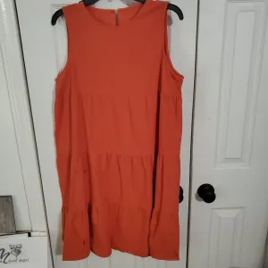 Sleeveless Orange Dress - Three Tiered with pearl button on back