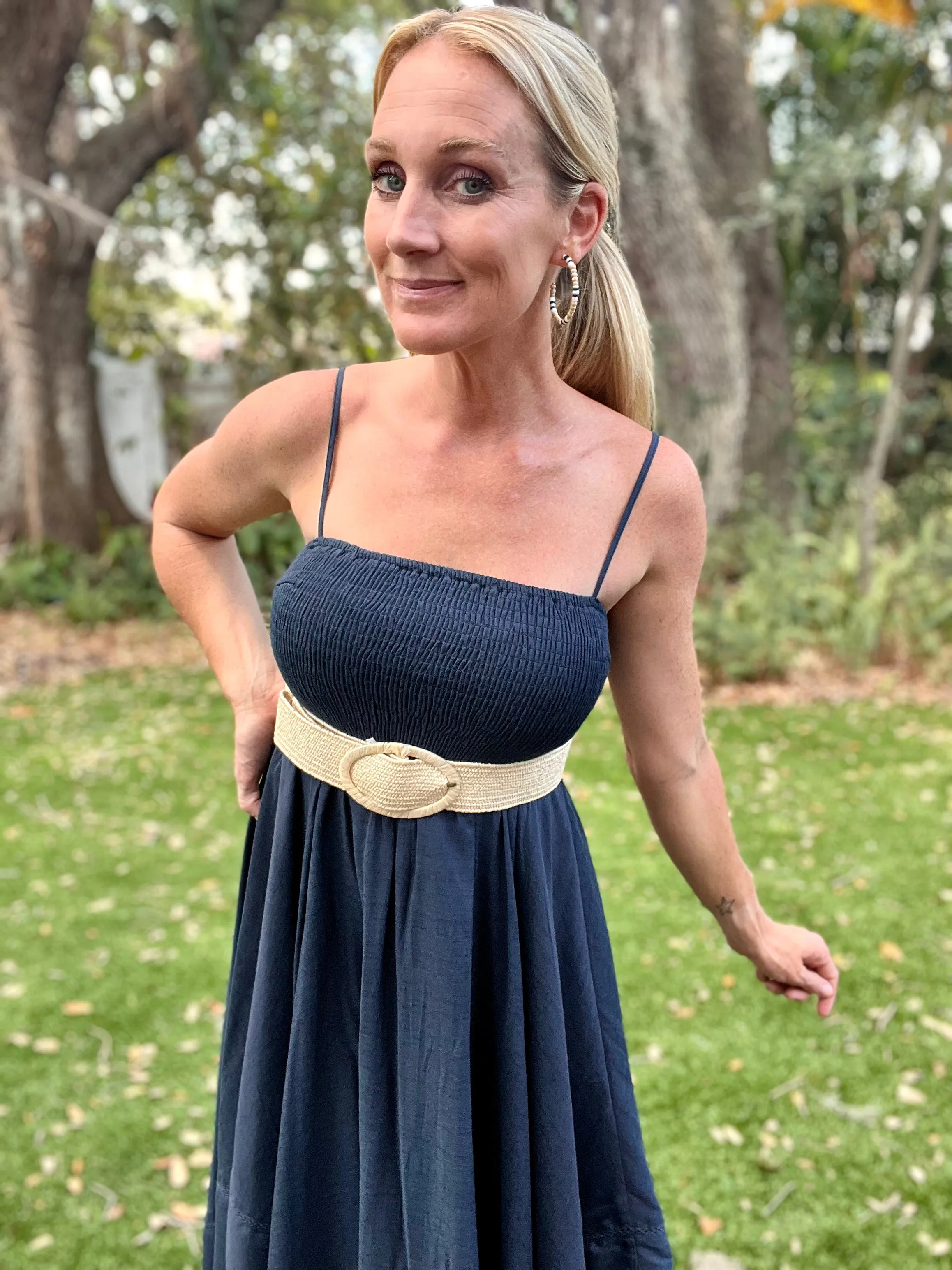 Sylvia Navy Midi Dress