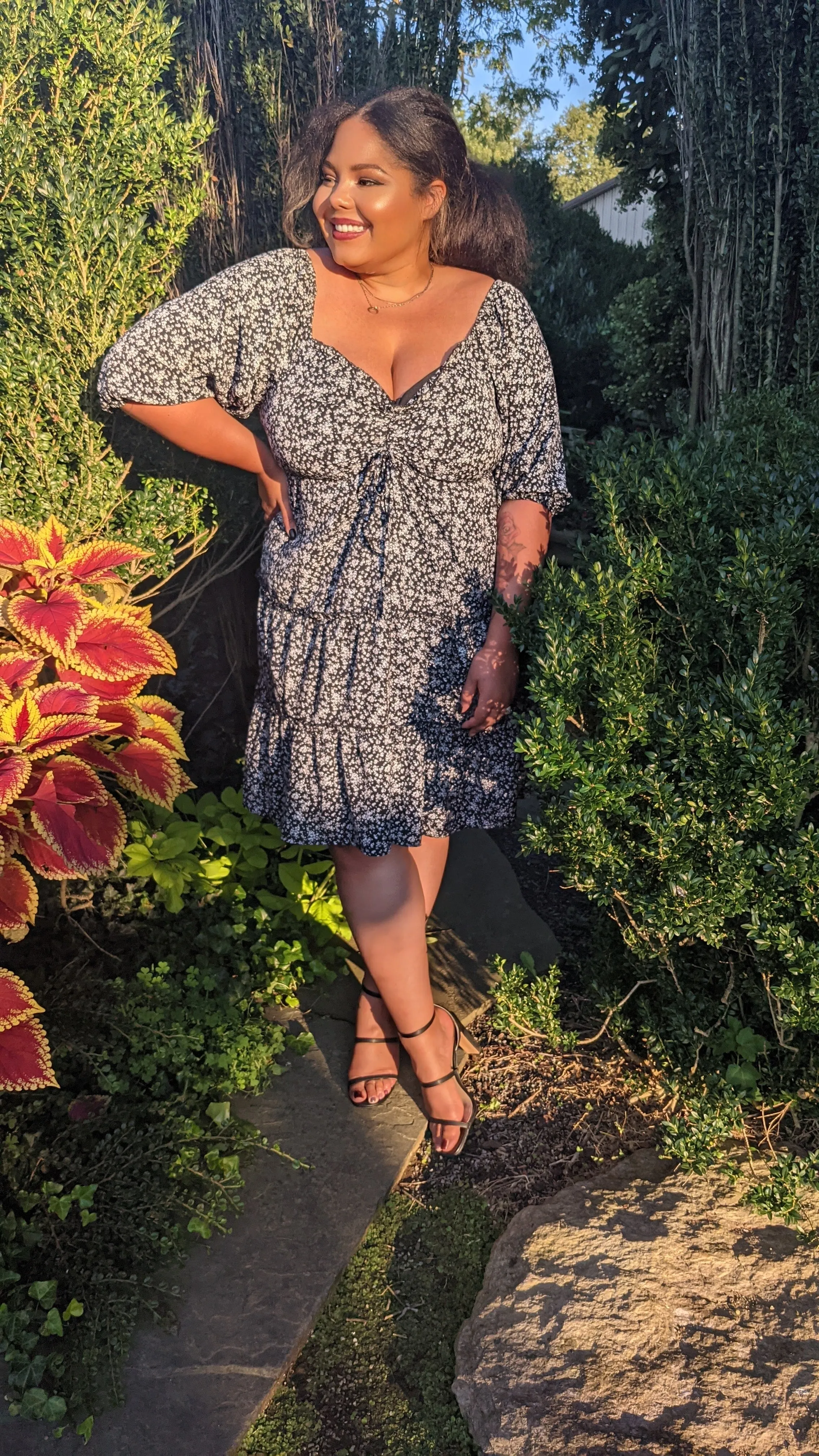 The Lana - ruffled floral black dress