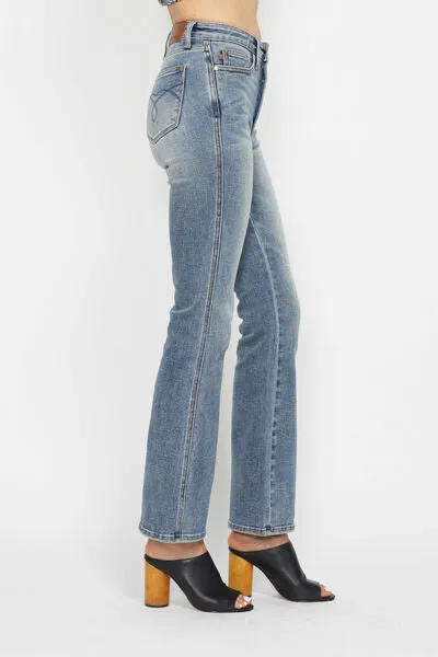 Tummy Control Back Embroidered Pocketed Bootcut Jeans