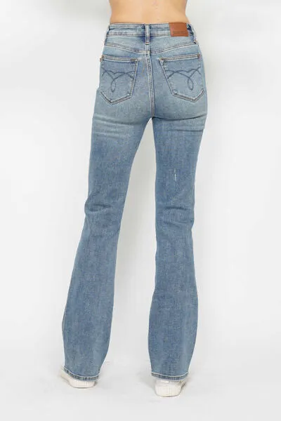Tummy Control Back Embroidered Pocketed Bootcut Jeans