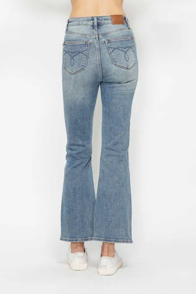 Tummy Control Back Embroidered Pocketed Bootcut Jeans