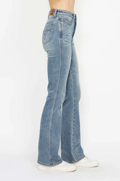 Tummy Control Back Embroidered Pocketed Bootcut Jeans