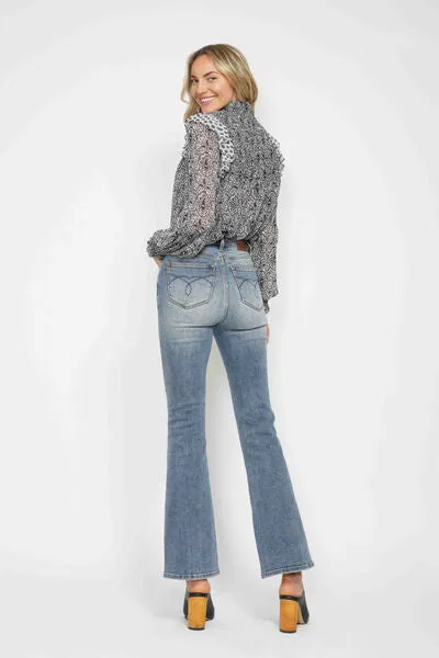 Tummy Control Back Embroidered Pocketed Bootcut Jeans